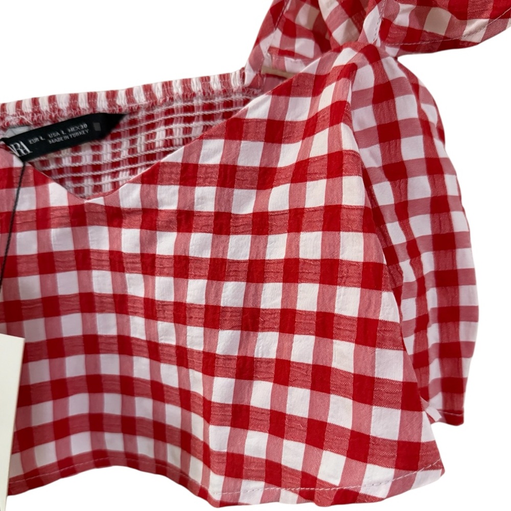 Zara Red Gingham Ruffle Crop Top - Picture 6 of 11